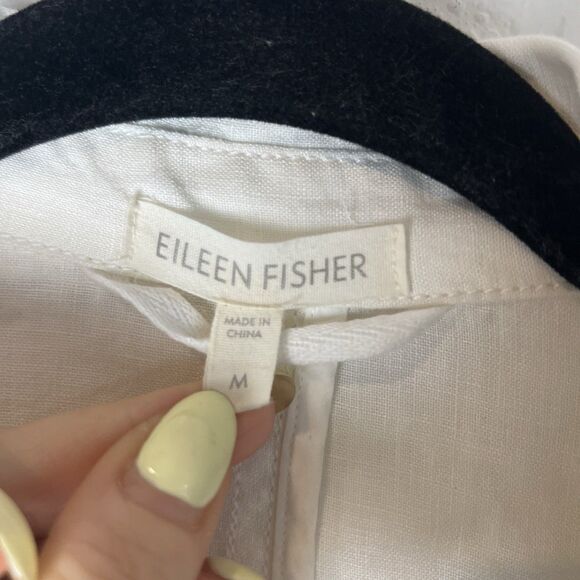 Eileen Fisher White Organic Linen Jacket Snaps Medium Oversized Lagenlook - Picture 2 of 10